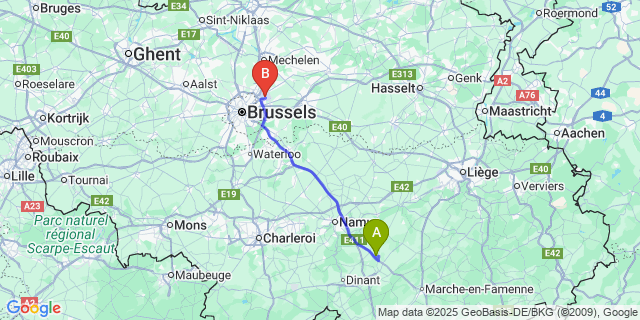 Map: Brussels Zaventem Airport (BRU) to Skeuvre