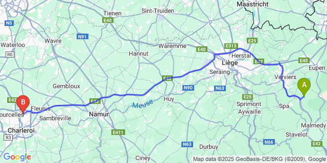Map: Charleroi Airport Brussels South (CRL) to Solwaster