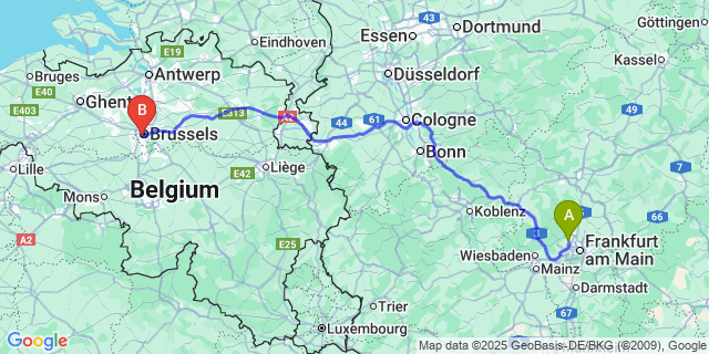 Map: Brussels Midi Train Station to Steinbach