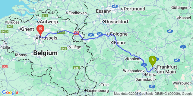 Map: Brussels Zaventem Airport (BRU) to Steinbach