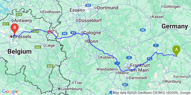 Map: Brussels Zaventem Airport (BRU) to Strud