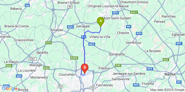 Map: Charleroi Airport Brussels South (CRL) to Tangissart