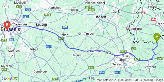 Map: Brussels Midi Train Station to Terbruggen