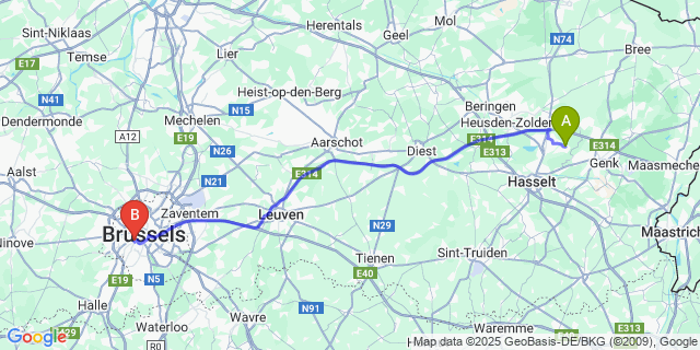 Map: Brussels Midi Train Station to Termolen