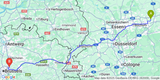 Map: Brussels Zaventem Airport (BRU) to Tiewinkel