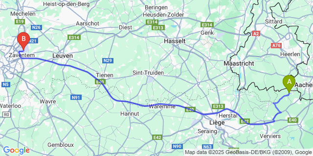 Map: Brussels Zaventem Airport (BRU) to Volkerich