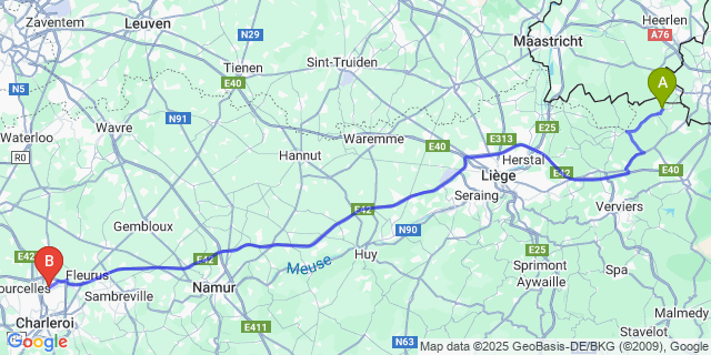 Map: Charleroi Airport Brussels South (CRL) to Volkerich