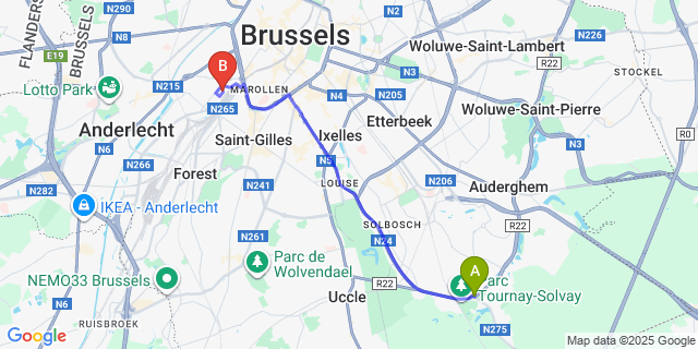 Map: Brussels Midi Train Station to Watermael