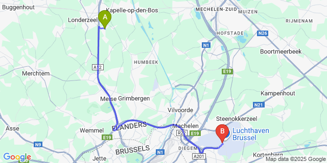 Map: Brussels Zaventem Airport (BRU) to Westrode