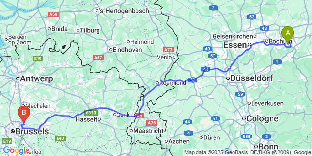 Map: Brussels Zaventem Airport (BRU) to Weyler