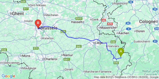 Map: Brussels Midi Train Station to Weywertz