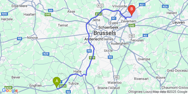 Map: Brussels Zaventem Airport (BRU) to Wisbecq