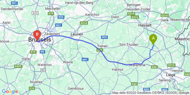 Map: Brussels Midi Train Station to Zammelen