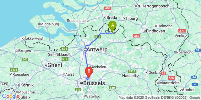 Map: Brussels Zaventem Airport (BRU) to Zondereigen