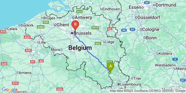 Map: Brussels Zaventem Airport (BRU) to Boulaide