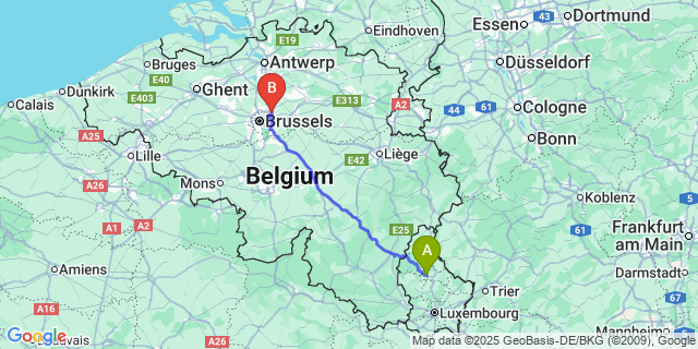 Map: Brussels Zaventem Airport (BRU) to Feulen
