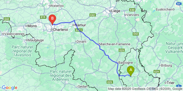 Map: Charleroi Airport Brussels South (CRL) to Grosbous