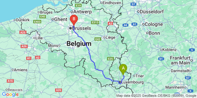 Map: Brussels Zaventem Airport (BRU) to Heffingen