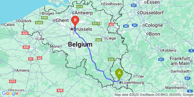 Map: Brussels Zaventem Airport (BRU) to Kopstal