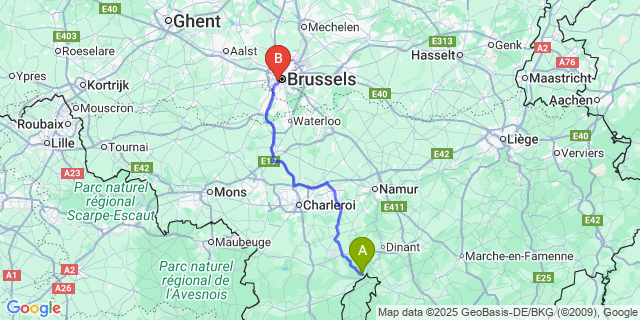 Map: Brussels Midi Train Station to Agimont