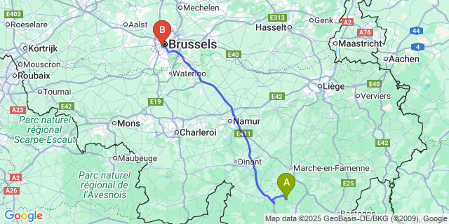Map: Brussels Midi Train Station to Awenne