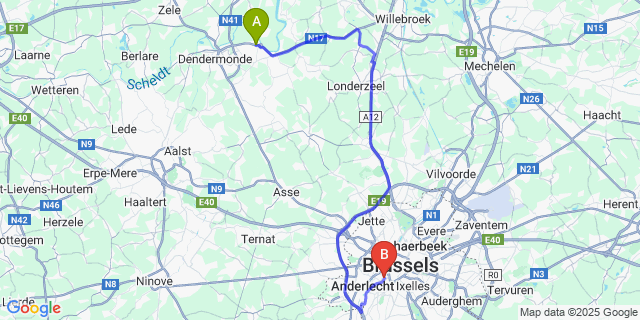 Map: Brussels Midi Train Station to Baasrode