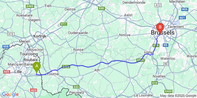Map: Brussels Midi Train Station to Baisieux