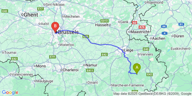 Map: Brussels Midi Train Station to Basse-Bodeux
