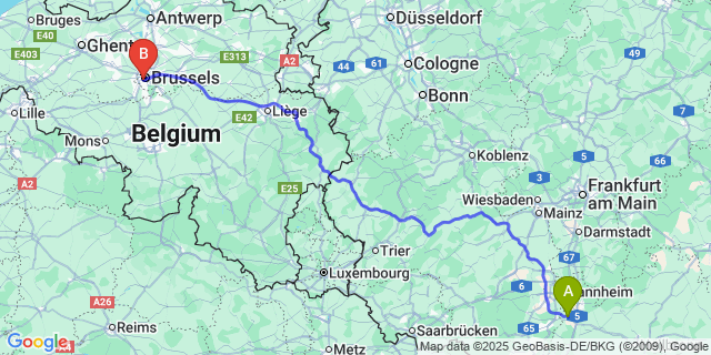 Map: Brussels Midi Train Station to Beffe