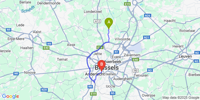 Map: Brussels Midi Train Station to Beigem