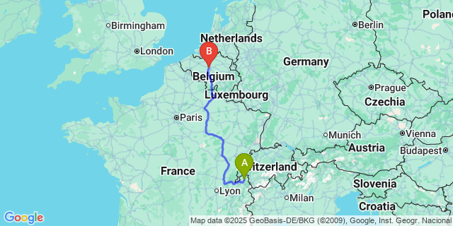 Map: Brussels Midi Train Station to Bellevaux