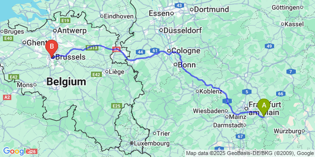 Map: Brussels Midi Train Station to Bevel