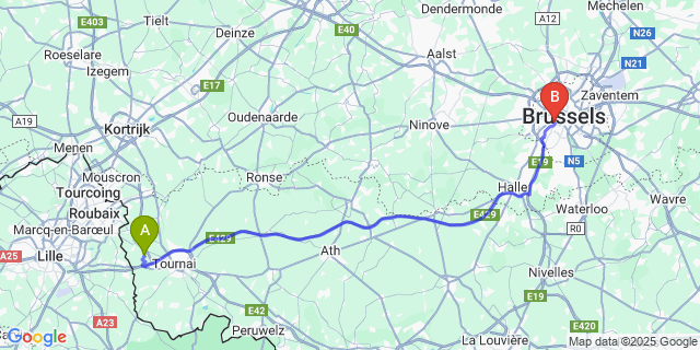 Map: Brussels Midi Train Station to Blandain