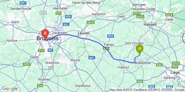 Map: Brussels Midi Train Station to Boekhout