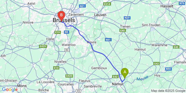 Map: Brussels Midi Train Station to Boninne