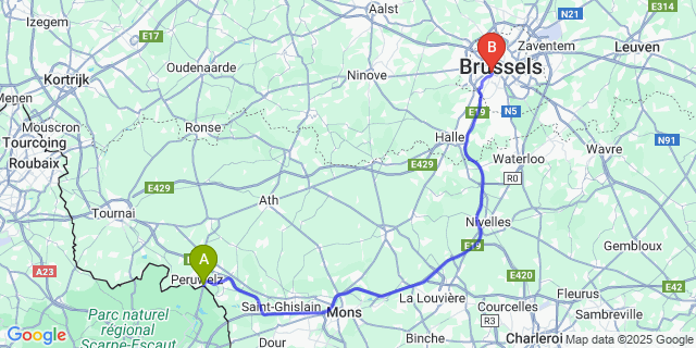 Map: Brussels Midi Train Station to Bon-Secours