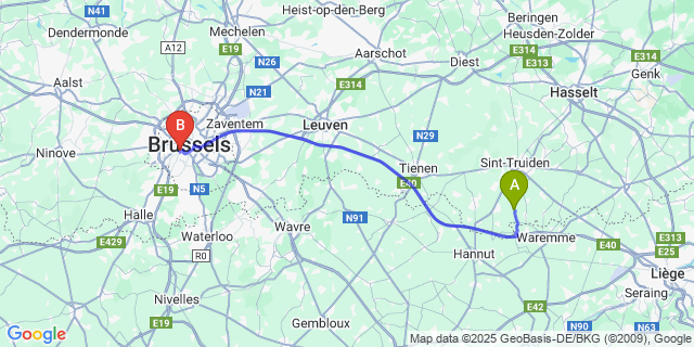 Map: Brussels Midi Train Station to Borlo