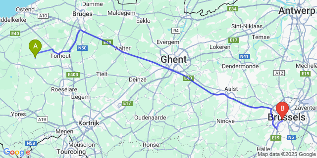 Map: Brussels Midi Train Station to Bovekerke