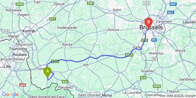 Map: Brussels Midi Train Station to Bruyelle