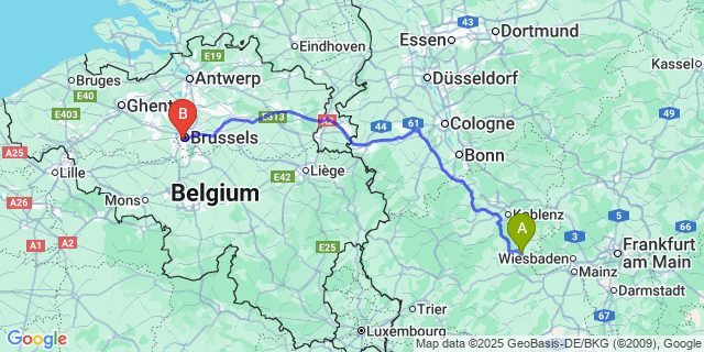 Map: Brussels Midi Train Station to Bure