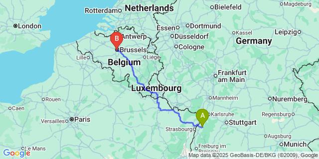 Map: Brussels Midi Train Station to Burst