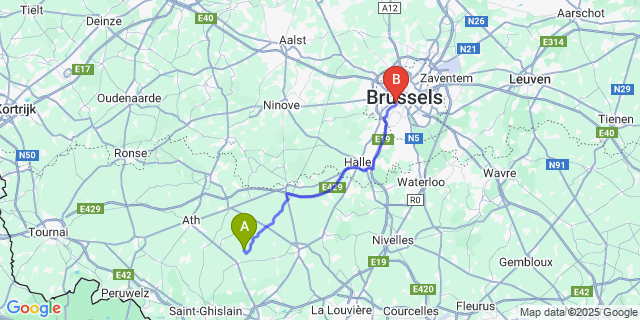 Map: Brussels Midi Train Station to Cambron-Saint-Vincent