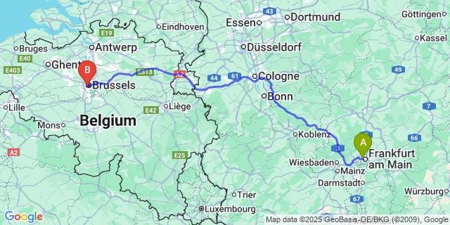 Map: Brussels Midi Train Station to Champion