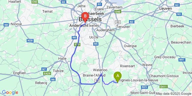 Map: Brussels Midi Train Station to Couture-Saint-Germain