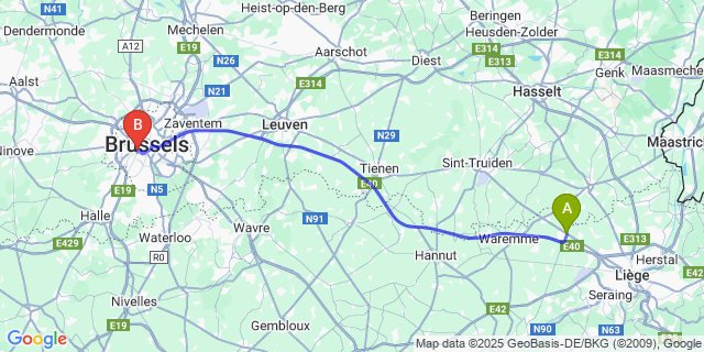 Map: Brussels Midi Train Station to Crisnée