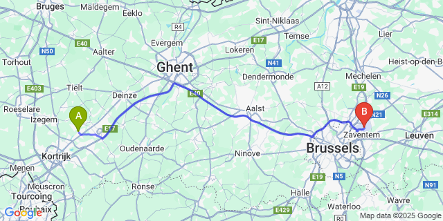 Map: Brussels Zaventem Airport (BRU) to Desselgem