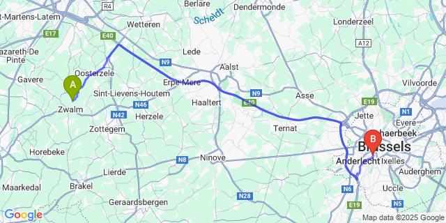 Map: Brussels Midi Train Station to Dikkele