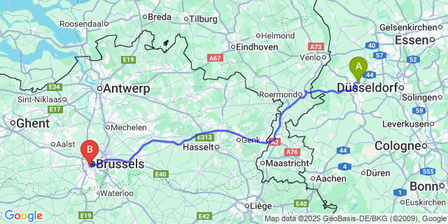 Map: Brussels Midi Train Station to Donk