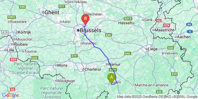 Map: Brussels Zaventem Airport (BRU) to Dréhance