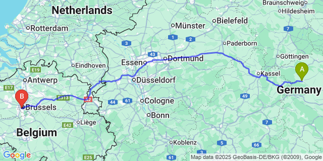 Map: Brussels Midi Train Station to Elen
